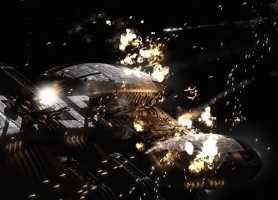 Une bataille dans la série Battlestar Galactica © NBC Universal, British Sky Broadcasting