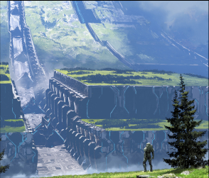 Vue d'artiste tirée de Halo Infinite - sur cet angle, la structure paraît moins grande @ 343 Industries