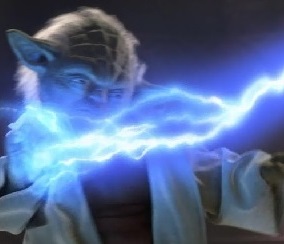 Un éclair de Force lancé sur Yoda dans Star Wars, La Guerre Des Clones © Lucasfilm Un éclair de Force lancé sur Yoda dans Star Wars, La Guerre Des Clones © Lucasfilm