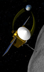 Vue d'artiste d’OSIRIS-REX récoltant un échantillon © NASA