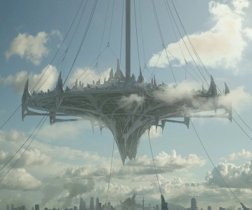 Zalem, la ville flottante visible dans Alita : Battle Angel © Dylan Cole - 20th Century Fox