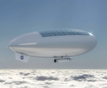 Vue d'artiste d'un dirigeable et d'une base permanente dans l'atmosphère de Vénus © NASA